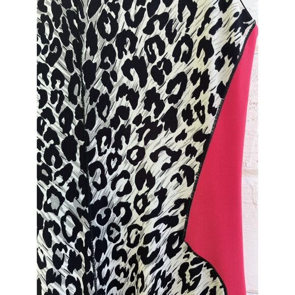 Eva Varro Sheath Dress XS Animal Print Bright Stretch Jersey Color Block 90s - Picture 3 of 5